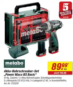 toom Baumarkt Metabo Akku-Bohrschrauber-Set ,,Power Maxx BS Basic" Angebot