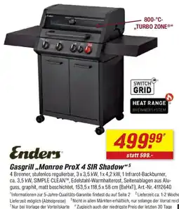 toom Baumarkt Enders Gasgrill ,,Monroe ProX 4 SIR Shadow" Angebot