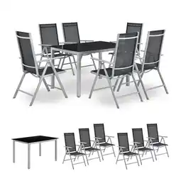Netto Marken-Discount Juskys Aluminium Gartengarnitur Milano Gartenmöbel Set mit Tisch und 6 Stühlen Silber-Grau Angebot