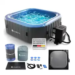 Netto Marken-Discount Juskys Whirlpool SpaLuxe mit LED – 130 Sprudeldüsen, 2400W Heizung, 910L Volumen - Grau / Blau Angebot