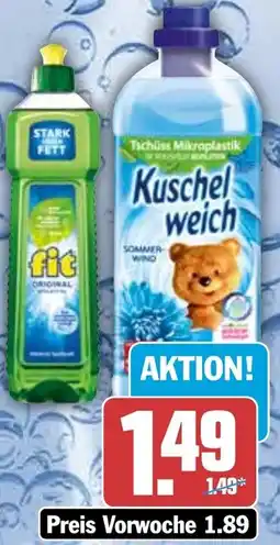 HIT Kuschelweich Weichspüler oder fit Handgeschirrspülmittel Angebot