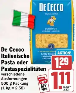 HIT De Cecco Italienische Pasta oder Pastaspezialitäten Angebot
