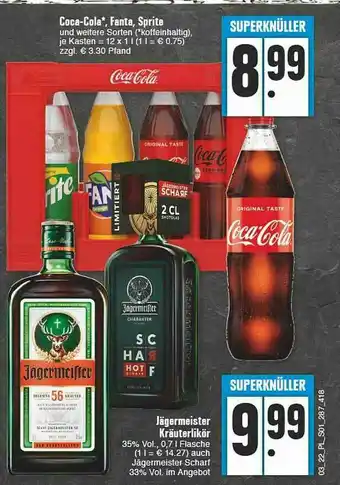 E-Center Jägermeister Kräuterlikör, Coca-cola, Fanta, Sprite Angebot