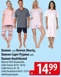 Famila Nord Ost Damen und Herren-Shorty, Damen-Capri-Pyjama oder Damen-Nachthemd Angebot