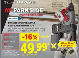 Lidl PARKSIDE PERFORMANCE Akku-Kombihammer 20 V Typ,,PPAKH 20-Li A1". Angebot