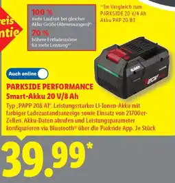 Lidl PARKSIDE PERFORMANCE Smart-Akku 20 V/8 Ah Typ „PAPP 208 A1". Angebot