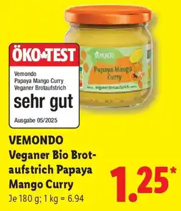 Lidl VEMONDO Veganer Bio Brot aufstrich Papaya Mango Curry Angebot