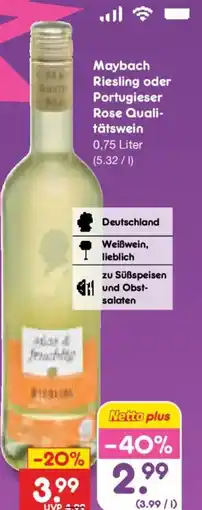 Netto Marken-Discount Maybach Riesling oder Portugieser Rose Qualitätswein Angebot