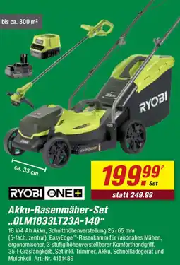 toom Baumarkt RYOBI ONE+ Akku-Rasenmäher-Set ,,OLM1833LT23A-140" Angebot