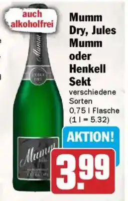 AEZ Mumm Dry, Jules Mumm oder Henkell Sekt Angebot