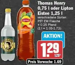 AEZ Thomas Henry 0,75 I oder Lipton Eistee 1,25 I Angebot