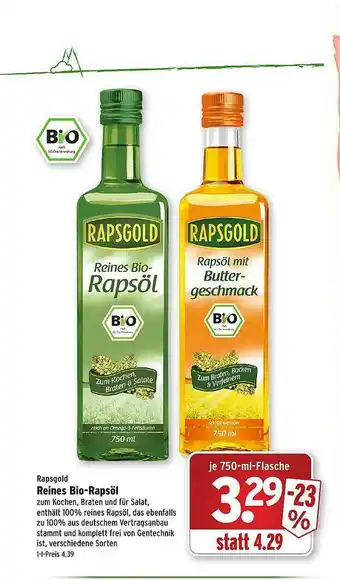 Wasgau Rapsgold Reines Bio-rapsöl Angebot