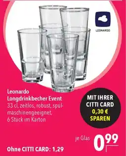CITTI Markt Leonardo Longdrinkbecher Event Angebot