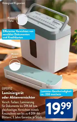 Aldi Süd EXPERTIZ Laminiergerät oder Aktenvernichter Angebot