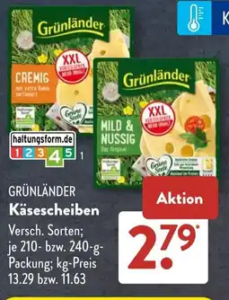 Aldi Süd GRÜNLÄNDER Käsescheiben Angebot