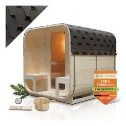 Netto Marken-Discount Artsauna Fasssauna Nolvik XXL - 6 Personen, mit 8 kW Ofen & Zubehör für Garten, Cube Design Angebot