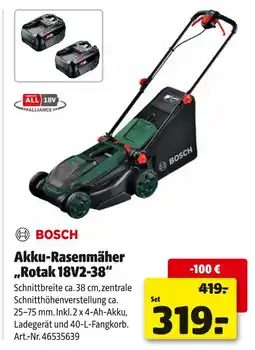 Hagebau Bosch akku-rasenmäher rotak 18v2-38 Angebot
