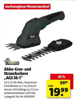Hagebau Mr. gardener akku-gras- und strauchschere ags 36-1 Angebot