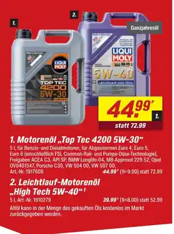 toom Baumarkt Liqui moly motorenöl „top tec 4200 5w-30“ Angebot