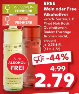 Kaufland BREE Wein oder Free Alkoholfrei Angebot