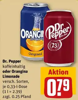 REWE Dr. Pepper koffeinhaltig oder Orangina Limonade Angebot