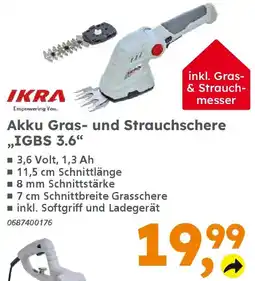 Globus Baumarkt IKRA Akku Gras- und Strauchschere „IGBS 3.6" Angebot