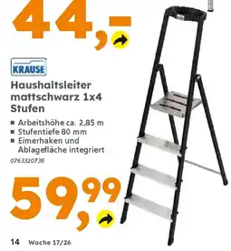 Globus Baumarkt KRAUSE Haushaltsleiter mattschwarz 1x4 Stufen Angebot