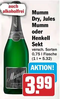 HIT Mumm Dry, Jules Mumm oder Henkell Sekt Angebot