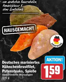 HIT Deutsches mariniertes Hähnchenbrustfilet, Putensteaks, Spieße Angebot