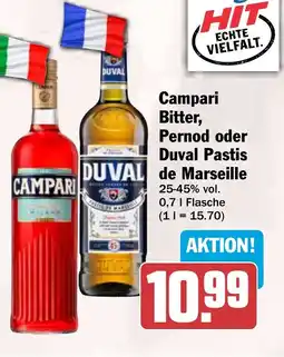 HIT Campari Bitter, Pernod oder Duval Pastis de Marseille Angebot