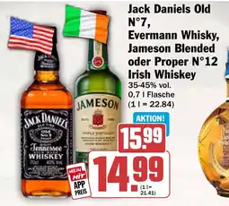 HIT Jack Daniels Old N°7 Evermann Whisky, Jameson Blended oder Proper N°12 Irish Whiskey Angebot