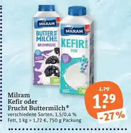 tegut Milram kefir oder frucht buttermilch Angebot