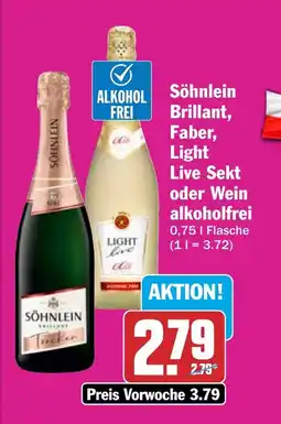HIT Söhnlein Brillant, Faber, Light Live Sekt oder Wein alkoholfrei Angebot