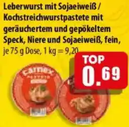 Mix Markt Leberwurst mit Sojaeiweiß/ Kochstreichwurstpastete mit geräuchertem und gepökeltem Speck Angebot