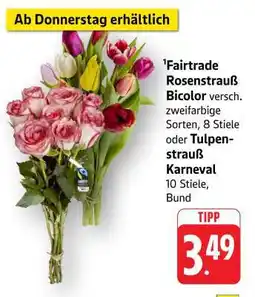Edeka Fairtrade Rosenstrauß Bicolor oder Tulpenstrauß Karneval Angebot