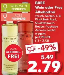 Kaufland BREE Wein oder Free Alkoholfrei Angebot