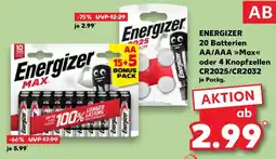 Kaufland ENERGIZER 20 Batterien AA/AAA Max oder 4 Knopfzellen CR2025/CR2032 Angebot