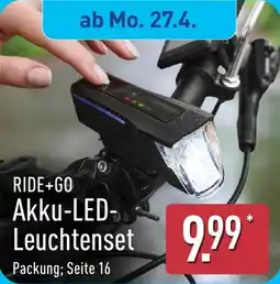 Aldi Nord RIDE+GO Akku-LED- Leuchtenset Angebot