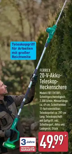 Aldi Nord FERREX 20-V-Akku Teleskop Heckenschere Angebot