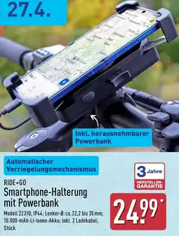 Aldi Nord RIDE+GO Smartphone-Halterung mit Powerbank Angebot