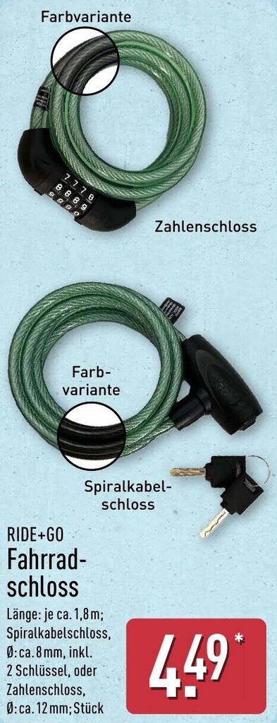 RIDE+GO Fahrradschloss Angebot bei Aldi Nord