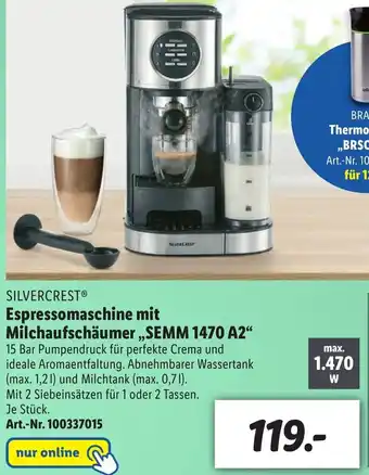 Lidl Silvercrest Espressomaschine mit Milchaufschäumer SEMM 1470 A2 Angebot