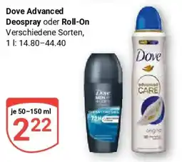 Globus Dove Advanced Deospray oder Roll-On Angebot