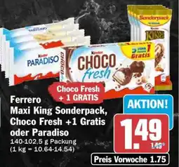 HIT Ferrero Maxi King Sonderpack, Choco Fresh +1 Gratis oder Paradiso Angebot