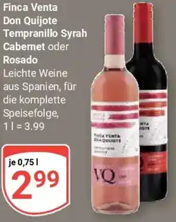 Globus Finca Venta Don Quijote Tempranillo Syrah Cabernet oder Rosado Angebot