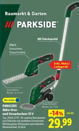 Lidl PARKSIDE Akku-Gras und Strauchschere 12 V Angebot