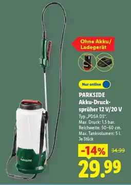 Lidl PARKSIDE Akku-Drucksprüher 12 V/20 V Angebot