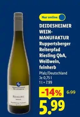 Lidl Deidesheimer wein-manufaktur ruppertsberger reiterpfad riesling qba, weißwein, feinherb Angebot