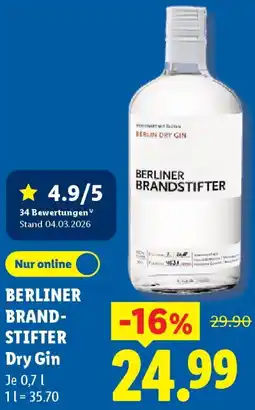Lidl BERLINER BRANDSTIFTER Dry Gin Angebot