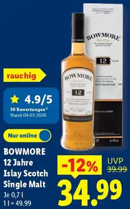Lidl BOWMORE 12 Jahre Islay Scotch Single Malt Angebot